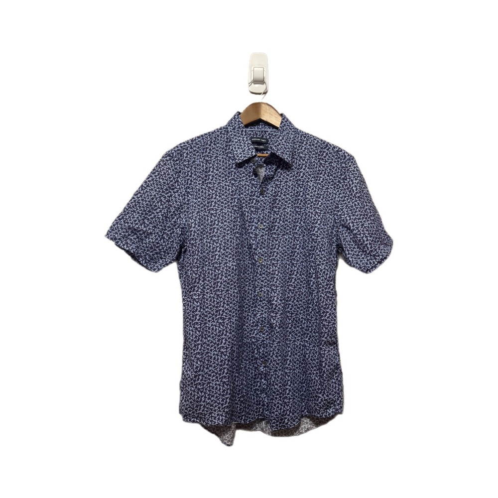 Zachary Prell Button Down Mens Large Purple Stretch Geometric Short Sleeve Exc
